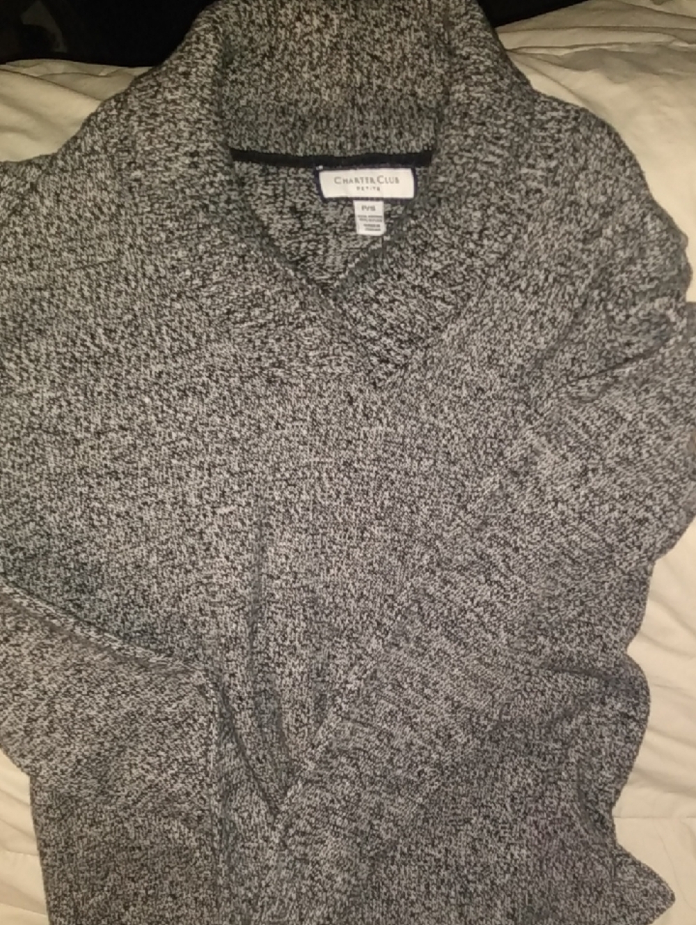 Charter Club Black & White Marled Shawl-Collar Pullover